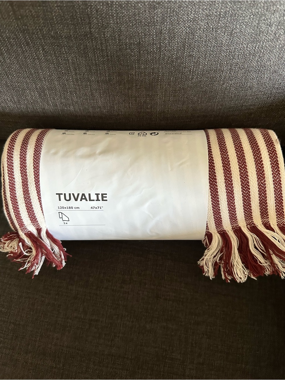 IKEA Tuvalie Red and White Striped Throw